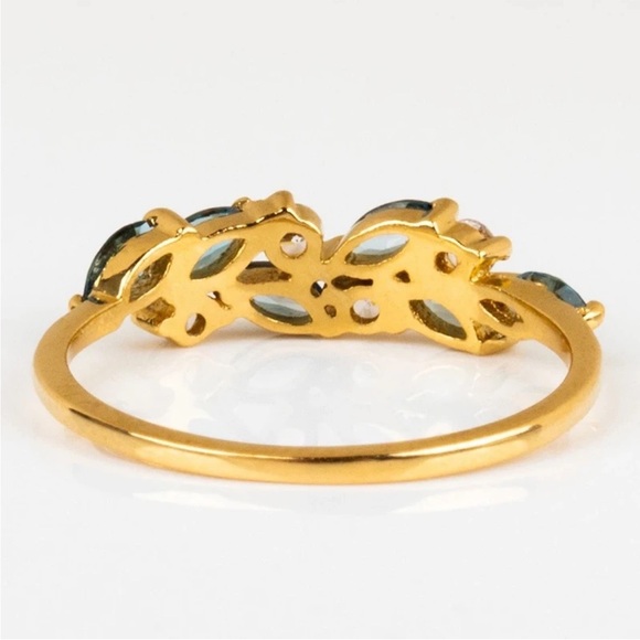 Marquise Cut Moss Agate Cluster Half Eternity Gold Plated Ring - Picture 5 of 6